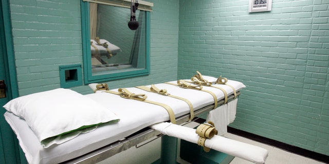 The gurney in the death chamber is shown in this May 27, 2008 file photo from Huntsville, Texas.