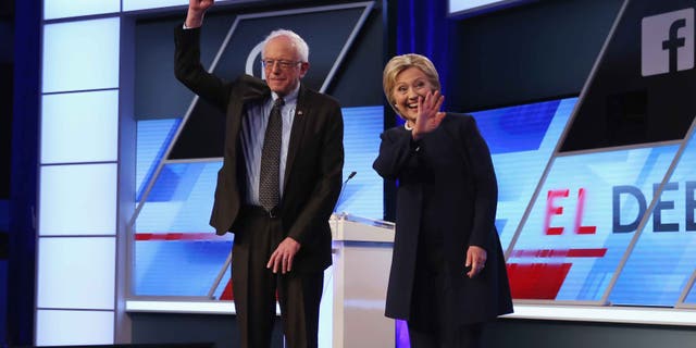 Presidential candidates Senator Bernie Sanders and Hillary Clinton on March 9, 2016 in Miami.
