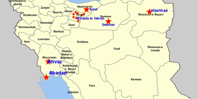 This image shows the location of a number of IRGC training garrisons in Iran.