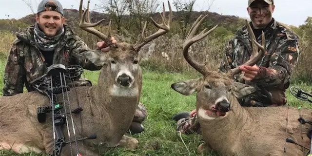 Morgan (left) and Krimmer (right) with a pair of big-bodied Buffalo County bucks.