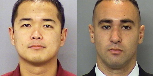 San Diego Police Officer Jonathan DeGuzman, left, was shot and killed Thursday night, while Officer Wade Irwin was injured.