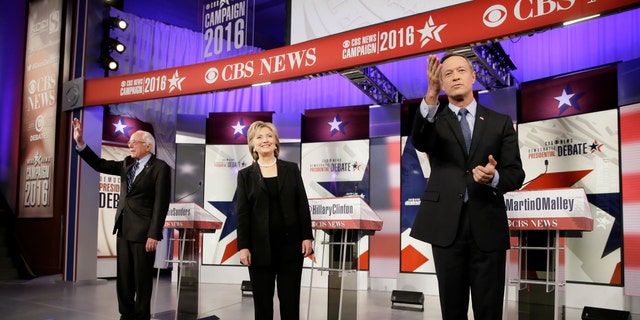 Nov. 14, 2015 - FILE photo of Democratic presidential candidates, from left, Bernie Sanders, Hillary Clinton and former Gov. Martin O'Malley taking the stage before a Democratic presidential primary debate in Des Moines, Iowa. (AP)