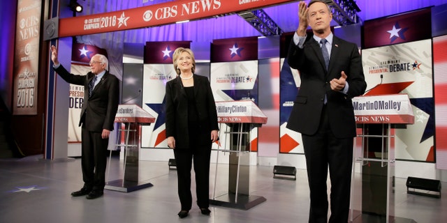 Nov. 14, 2015 - FILE photo of Democratic presidential candidates, from left, Bernie Sanders, Hillary Clinton and former Gov. Martin O'Malley taking the stage before a Democratic presidential primary debate in Des Moines, Iowa. (AP)