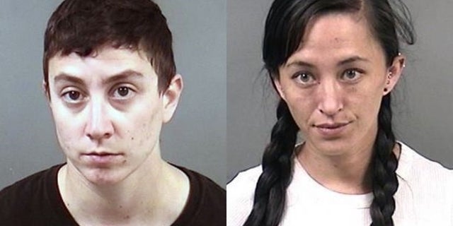 Arrested protesters Ericka Sokolower-Shain, left, and Jamie Hill.