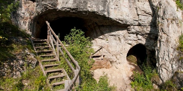 The existence of this archaic human group came to light in 2010 when DNA from a piece of a finger bone and two molars that were excavated at Denisova Cave in the Altai Mountains of southern Siberia was studied. Shown here, the entrance to the c