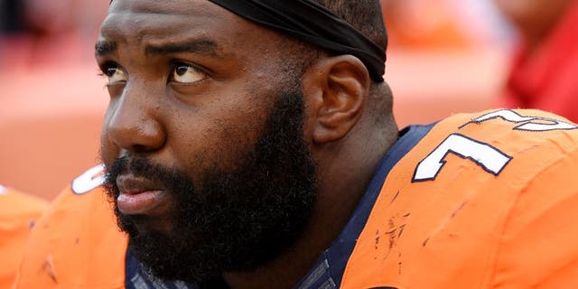 DENVER, CO - OCTOBER 09: Russell Okung (73) of the Denver Broncos watches the action late against the Atlanta Falcons from the bench during the fourth quarter of the Falcons' 23-16 win. The Denver Broncos hosted the Atlanta Falcons on Sunday, October 9, 2016. (Photo by Joe Amon/The Denver Post via Getty Images)