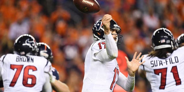 DENVER, CO - OCTOBER 24: Brock Osweiler (17) of the Houston Texans loses the ball against the Denver Broncos during the third quarter on Monday, October 24, 2016. The Denver Broncos hosted the Houston Texans. (Photo by Helen H. Richardson/The Denver Post via Getty Images)