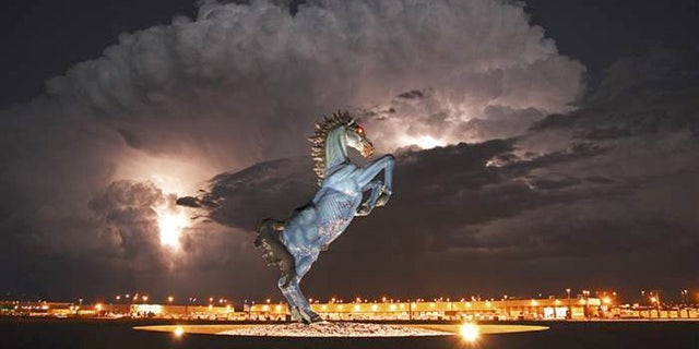 The bright blue Mustang outside the airport by El Paso artist Luis Jiménez actually killed him in 2006.
