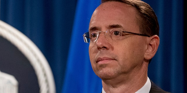 Deputy Attorney General Rod Rosenstein attends a briefing at the Justice Department in Washington, Friday, Aug. 4, 2017, on leaks of classified material threatening national security, one week after President Donald Trump complained that he was weak on preventing such disclosures. (AP Andrew Harnik)