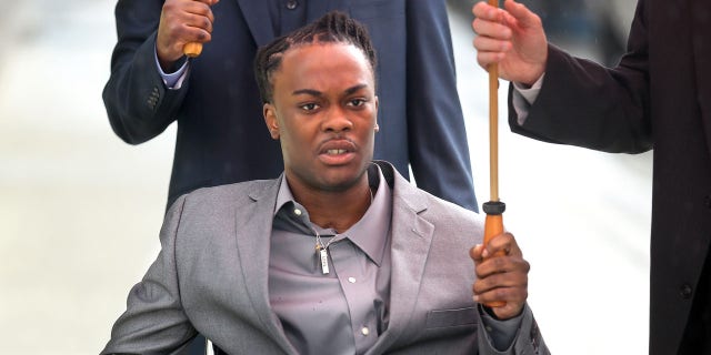 Jan. 28, 2016: Dontrell Stephens arrives at the Federal courthouse in Ft. Lauderdale, Fla. for the start of his civil trial. (Mike Stocker/South Florida Sun-Sentinel via AP)