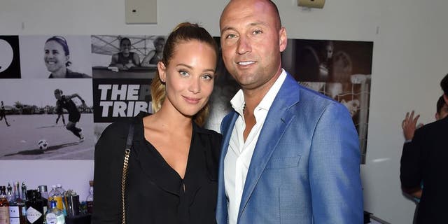 NEW YORK, NY - AUGUST 24: Model Hannah Davis and Baseball player Derek Jeter and and founding publisher of The Players' Tribune attend the Player's Tribune party to celebrate women in sports and the 2015 U.S. Open on August 24, 2015 in New York City. (Photo by Jamie McCarthy/Getty Images for The Players' Tribune)