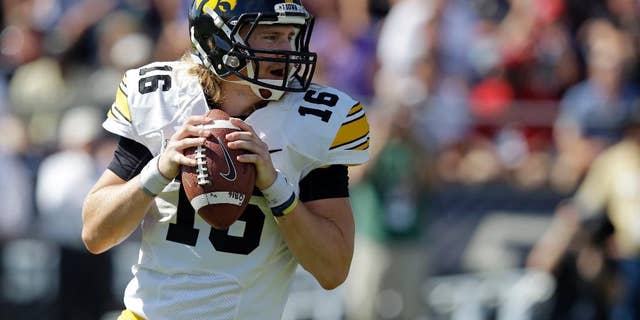 C.J. Beathard, whose brother Clayton was slain in Nashville early Saturday, is seen during his college football days at the University of Iowa, Sept. 27, 2014. (Associated Press)