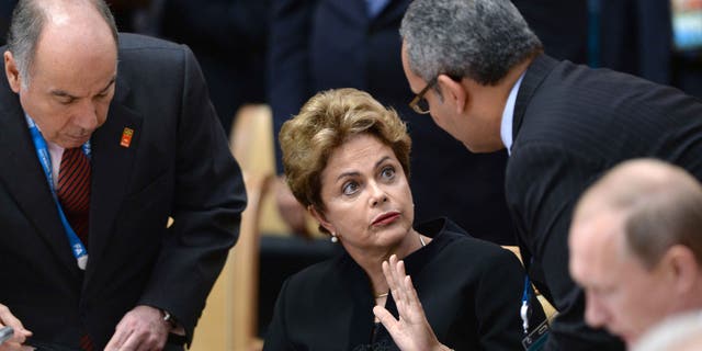 UFA, RUSSIA - JULY 9: In this handout image supplied by Host Photo Agency / RIA Novosti, President of the Federative Republic of Brazil Dilma Rousseff at a meeting between BRICS leaders and the leaders of the invited states during the BRICS/SCO Summits - Russia 2015 on July 09, 2015 in Ufa, Russia. (Photo by Alexey Filippov / Host Photo Agency/Ria Novosti via Getty Images)
