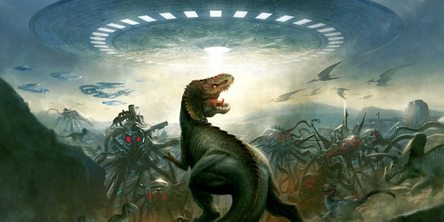 Liquid Comics' interactive digital app, E-Book and graphic novel Dinosaurs Vs. Aliens pits supersmart dinosaurs against supersmart aliens.