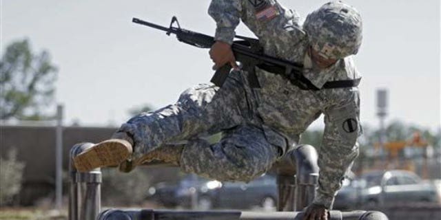 A soldier participating in physical training.