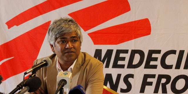 Aug. 14, 2013: Medecins Sans Frontiers (MSF) International President Dr. Unni Karunakara addresses journalists during a press conference in Nairobi, Kenya.
