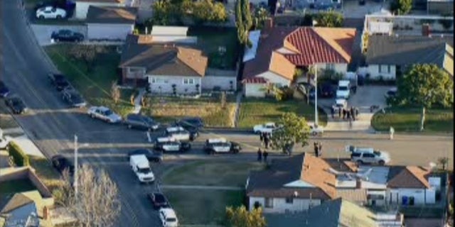 The scene at the home in Downey.