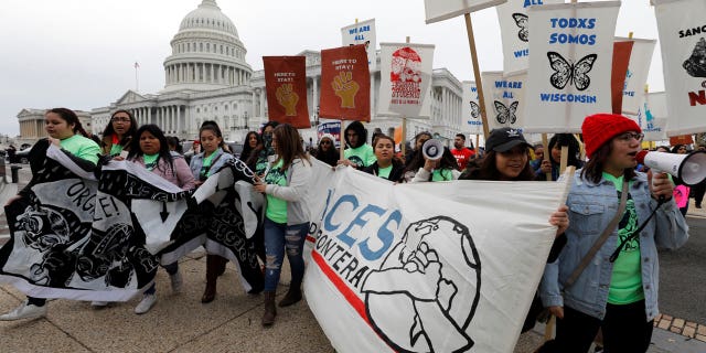 Advocates of so-called Dreamers, who arrived in the US as young children, protest outside the Capitol in Washington, D.C.