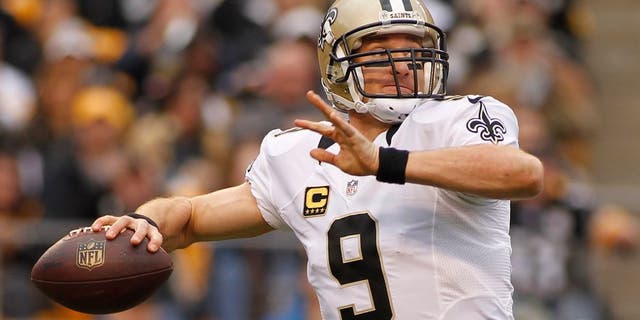 PITTSBURGH, PA - NOVEMBER 30: Drew Brees #9 of the New Orleans Saints plays against the Pittsburgh Steelers during the game on November 30, 2014 at Heinz Field in Pittsburgh, Pennsylvania. (Photo by Justin K. Aller/Getty Images)