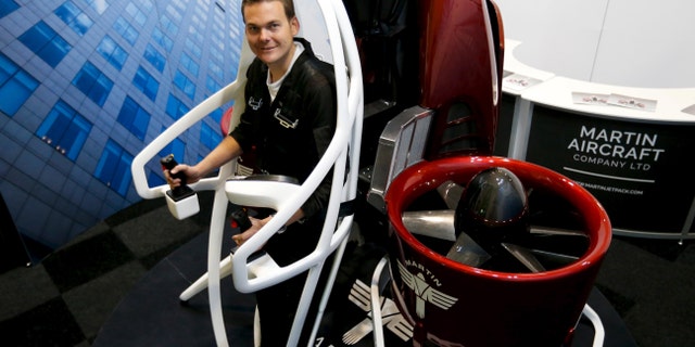 File photo - Martin Aircraft test pilot Michael Van Der Vliet is strapped into his company's jetpack during the 51st Paris Air Show at Le Bourget airport near Paris, June 20, 2015. (REUTERS/Pascal Rossignol)