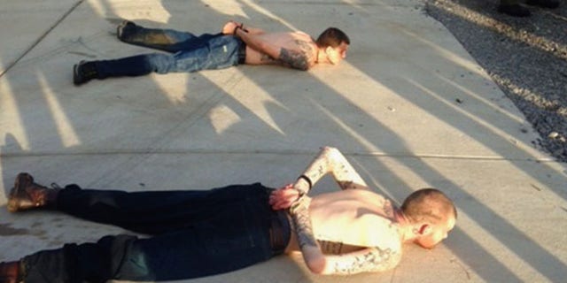 Georgia fugitives Donnie Rowe, top, and Ricky Dubose, bottom, in Christiana, Tenn., after their capture Thursday.