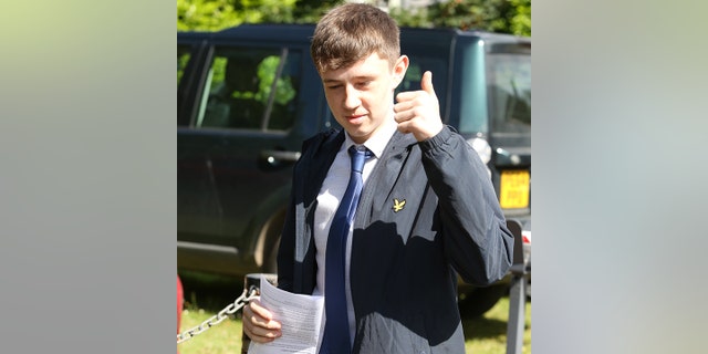 Jamie Elliot arrives at court where he is charged with driving a golf buggy through a McDonalds drive through, June 19 2018. See Ross Parry story RPYBUGGY; Police officers arrested the driver of a golf cart after he was allegedly seen driving it while drunk around a McDonald's Drive-Thru. The driver was not loving it after cops showed up to arrest him on an 'unusual job' as he had driven the illegal road vehicle to the fast-food joint. It is believed the stolen buggy was swiped from Catterick Golf Club in North Yorkshire - which is just a mile away from the burger-making franchise. North Yorkshire Police officers posted: "Most unusual job of the night.