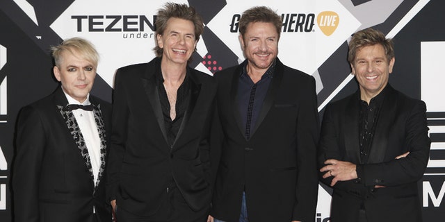 October 25, 2015. Duran Duran pose on the red carpet during the MTV EMA awards at the Assago forum in Milan, Italy.