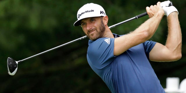July 3, 2016: Dustin Johnson tees off on the second hole during the final round of the Bridgestone Invitational golf tournament at Firestone Country Club in Akron, Ohio.