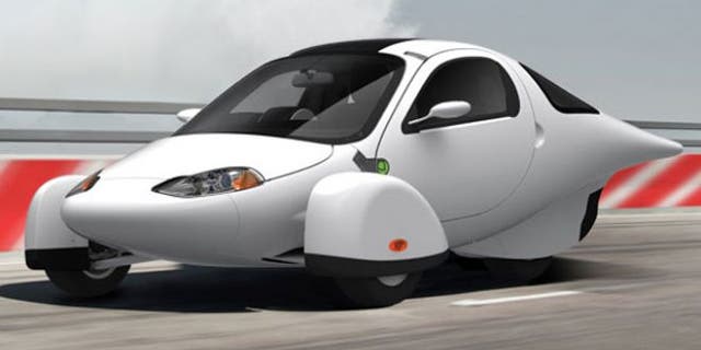 The Aptera 2e, a unique three-wheeled electric car.