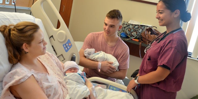 Marine Cpl. Nicholas Digregorio and his wife, Danielle, gave birth in Florida just days after evacuating North Carolina ahead of Hurricane Florence's arrival.