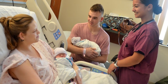 Marine Cpl. Nicholas Digregorio and his wife, Danielle, gave birth in Florida just days after evacuating North Carolina ahead of Hurricane Florence's arrival.