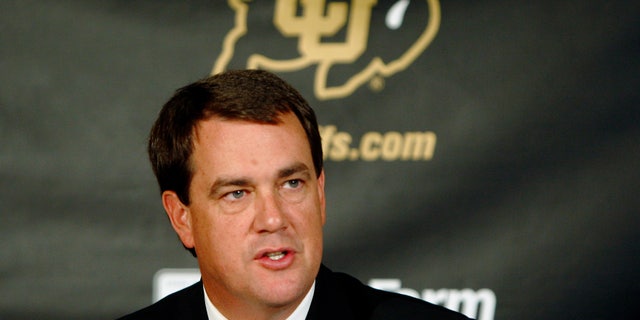 FILE - In this Nov. 9, 2010, file photo, Colorado athletic director Mike Bohn speaks during news conference at the University of Colorado in Boulder, Colo. Bohn is resigning effective June 3, Chancellor Philip DiStefano said Tuesday, May 28, 2013, in a written statement. (AP Photo/Ed Andrieski, File)