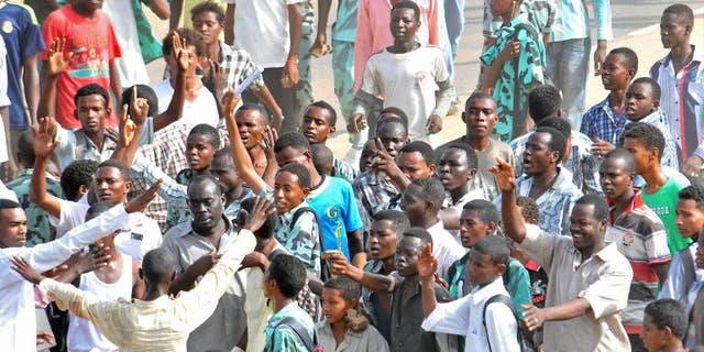 Sudanese protestors demonstrate in Khartoum's twin city of Omdurman after the government announced steep price rises for petroleum products on September 25, 2013