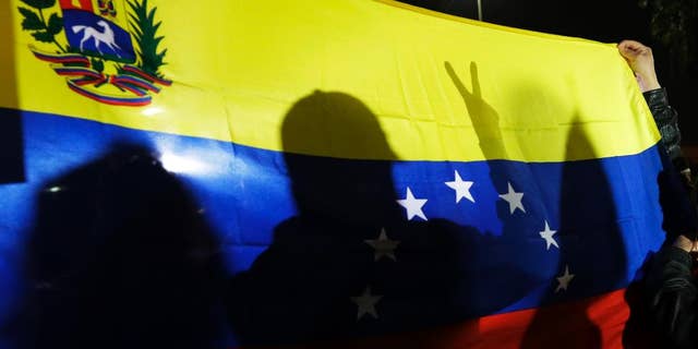 FILE - In this Feb. 21, 2014 file photo, demonstrators holding a Venezuelan flag protest what they call Los Angeles Philharmonic conductor and Venezuela native Gustavo Dudamel's failure to speak out against Venezuela's President Nicolas Maduro, outside Disney Hall in downtown Los Angeles. Venezuelans for the first time led asylum requests to the U.S. The Boston-based nonprofit Refugee Freedom Program obtained the still-unpublished data in a Feb. 8, 2017 meeting between U.S. officials and immigration lawyers. (AP Photo/Reed Saxon, File)