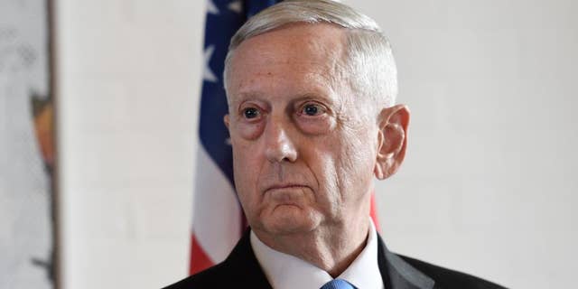 US Secretary of Defense Jim Mattis, pauses during a press conference after a meeting , in Copenhagen, Denmark, Tuesday, May 9, 2017. Mattis said he had open and useful discussions with Turkish officials Tuesday, and said the two countries are working out differences over America’s continuing support for Syria Kurds as the fight against Islamic State militants moves closer to group’s headquarters in Raqqa. (Stine Tidsvilde/Ritzau Foto via AP)