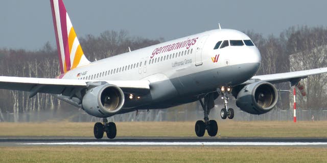 An Airbus A320 of German airline Germanwings as it lands at the airport in Hamburg, northern Germany.