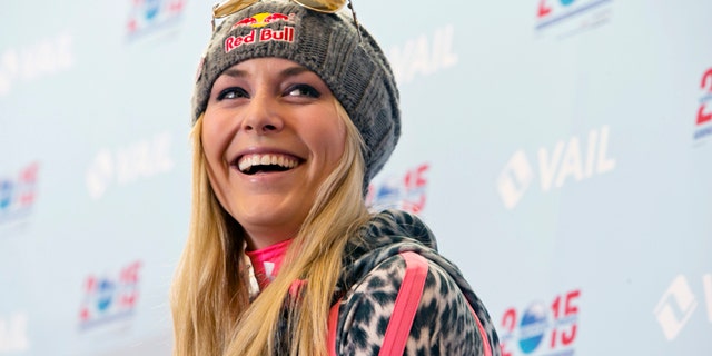 This file photo shows Lindsey Vonn at a press conference regarding her future at the Sochi Olympics, World Cup season and the 2015 World Championships in Gold Peak, Vail, Colorado.