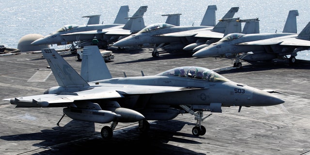 An EA-18G Growler like the one used to draw a phallic image in the sky over Washington state in 2017.