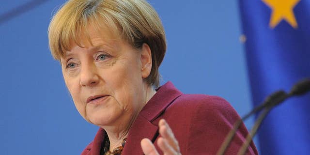German Chancellor Angela Merkel speaks during a joint press conference with Polish Prime Minister Beata Szydlo in Warsaw, Poland, Tuesday, Feb. 7, 2017. Merkel came to Poland for talks on Europe's future amid several crisis including Britain's decision to leave the EU. (AP Photo/Alik Keplicz)