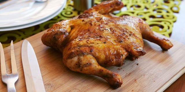Spatchcocking a turkey is one of the fastest ways to cook it, a professional chef tells Fox News Digital. Pictured: a spatchcocked chicken.
