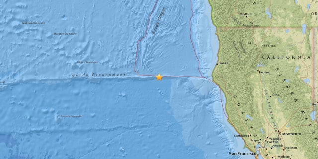 The location of Thursday's 5.8 magnitude earthquake off the coast of Northern California.