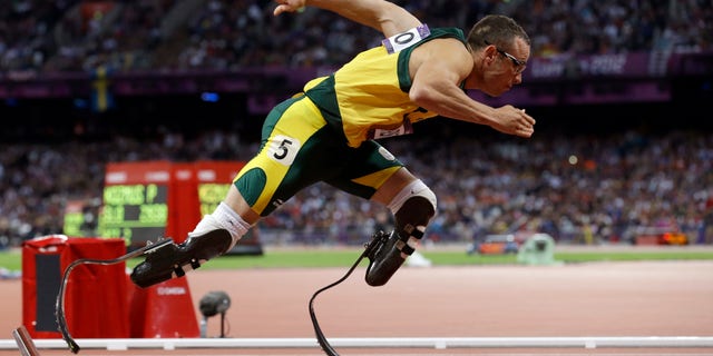 South Africa's Oscar Pistorius Aug. 5, 2012, starts in the men's 400-meter semifinal during the athletics in the Olympic Stadium at the 2012 Summer Olympics in London.