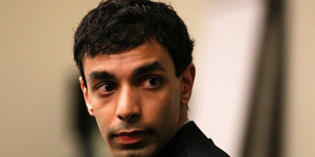 Feb. 24, 2012: Former Rutgers University student, Dharun Ravi, waits in the courtroom of Superior Court Judge Glenn Berman for his trial in New Brunswick, N.J.