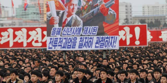 North Koreans gather during a mass rally to vow to carry through the tasks set forth by North Korean leader Kim Jong Un in his New Year's address, at Kim Il Sung Square in Pyongyang, North Korea Thursday, Jan. 5, 2017. (AP Photo/Jon Chol Jin)