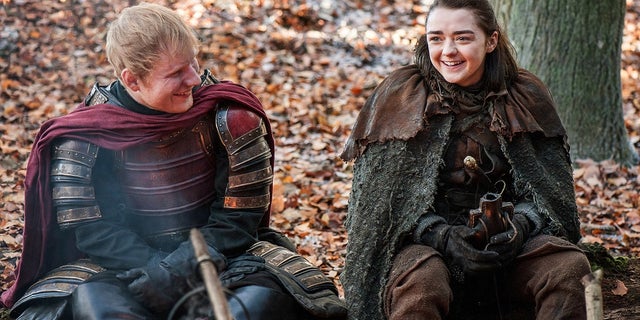 Ed Sheeran in "Game of Thrones" with actress Maisie Williams.