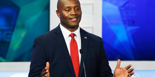 Republican hopeful for New Hampshire's 1st Congressional District Eddie Edwards speaks during a debate at St. Anselm College in Manchester, N.H., Thursday, Sept. 6, 2018.