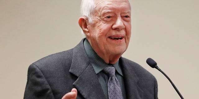 Former President Jimmy Carter speaks at a Baptist conference in Atlanta, Sept. 12, 2017.