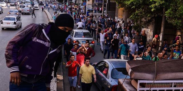 April 25, 2016: Egyptians demonstrate against President Abdel-Fattah el-Sissi in Mesaha square in Cairo's Dokki district.