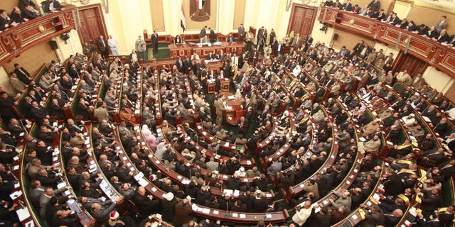 Jan. 23, 2012: In this file photo, a general view of the first Egyptian parliament session after the revolution that ousted former President Hosni Mubarak, in Cairo, Egypt.