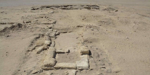 This undated photo released by the Egyptian Ministry of Antiquities shows an ancient gymnasium dating back about 2,300 years, from the Hellenistic period, a discovery made by a German-Egyptian mission, at the site of Watfa in Fayoum province, about 80 kilometers, or 50 miles, southwest of the capital, Cairo, Egypt. Ayman Ashmawi of the ministry says the gymnasium consists of a large meeting hall, once adorned with statues, a dining hall, a courtyard and a nearly 200-meter-long racetrack. (Egyptian Ministry of Antiquities via AP)